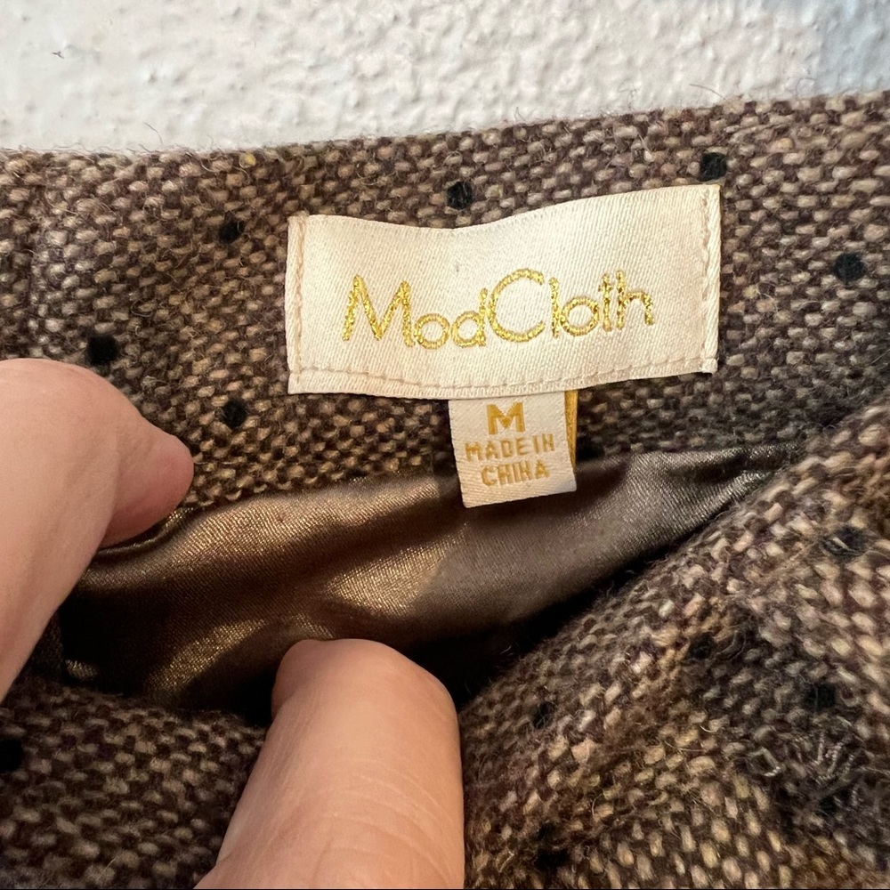 ModCloth brown polka dot wool skirt size medium retro style - Picture 6 of 7